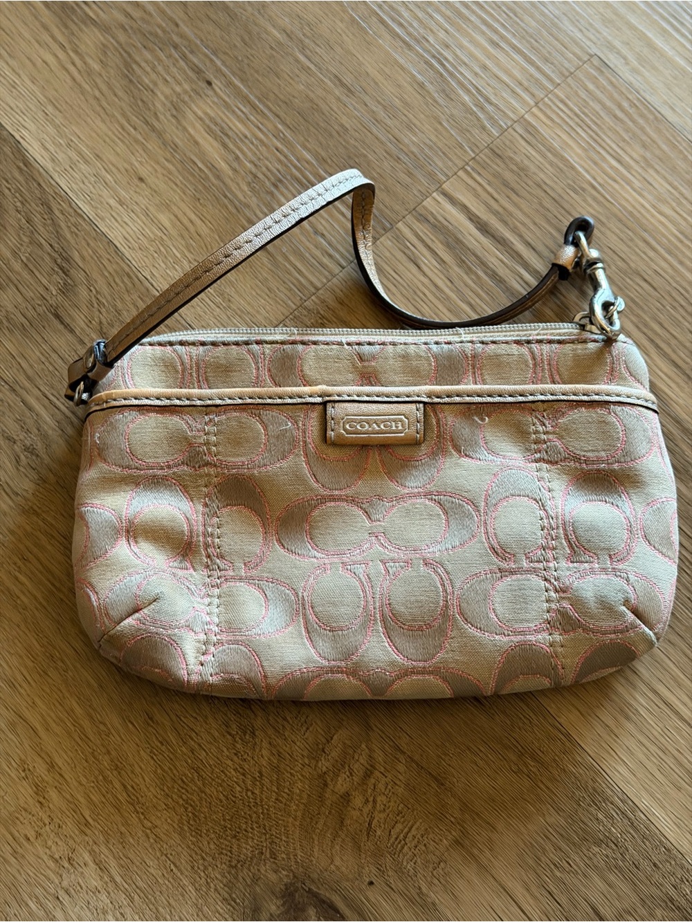 COACH Beige and Pink Signature Wristlet